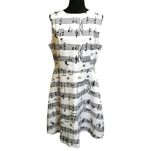 White Midi Dress with Black Musical Note Print